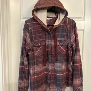Columbia Red and Gray Plaid Shirt Jacket